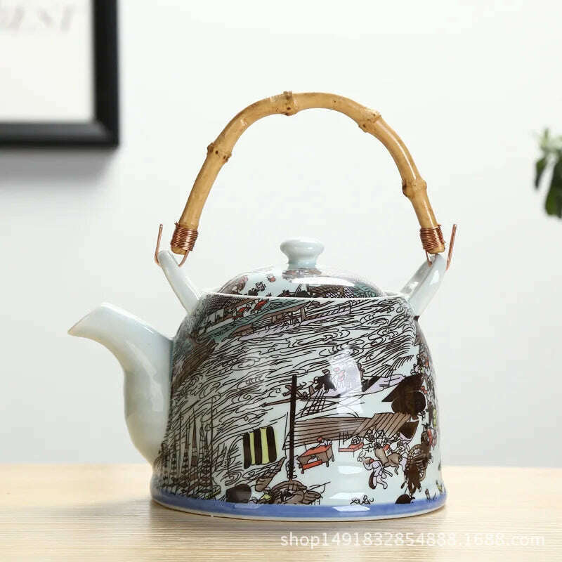 KIMLUD, Large Capacity Ceramics High Temperature Resistant 1L with Filter Ceramic Kettle Teapot Flower Pattern A Variety of Styles, J, KIMLUD APPAREL - Womens Clothes