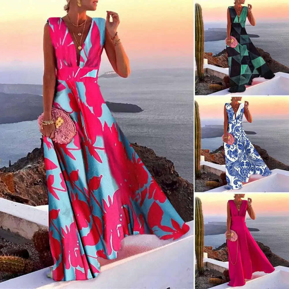 Large Hem Trendy Summer Fashion Print Lady Maxi Dress Breathable Long Dress Temperament for Daily Wear - KIMLUD