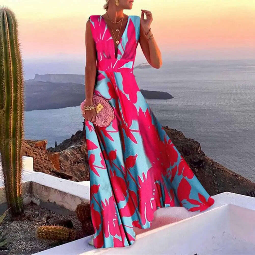 KIMLUD, Large Hem  Trendy Summer Fashion Print Lady Maxi Dress Breathable Long Dress Temperament   for Daily Wear, KIMLUD Womens Clothes