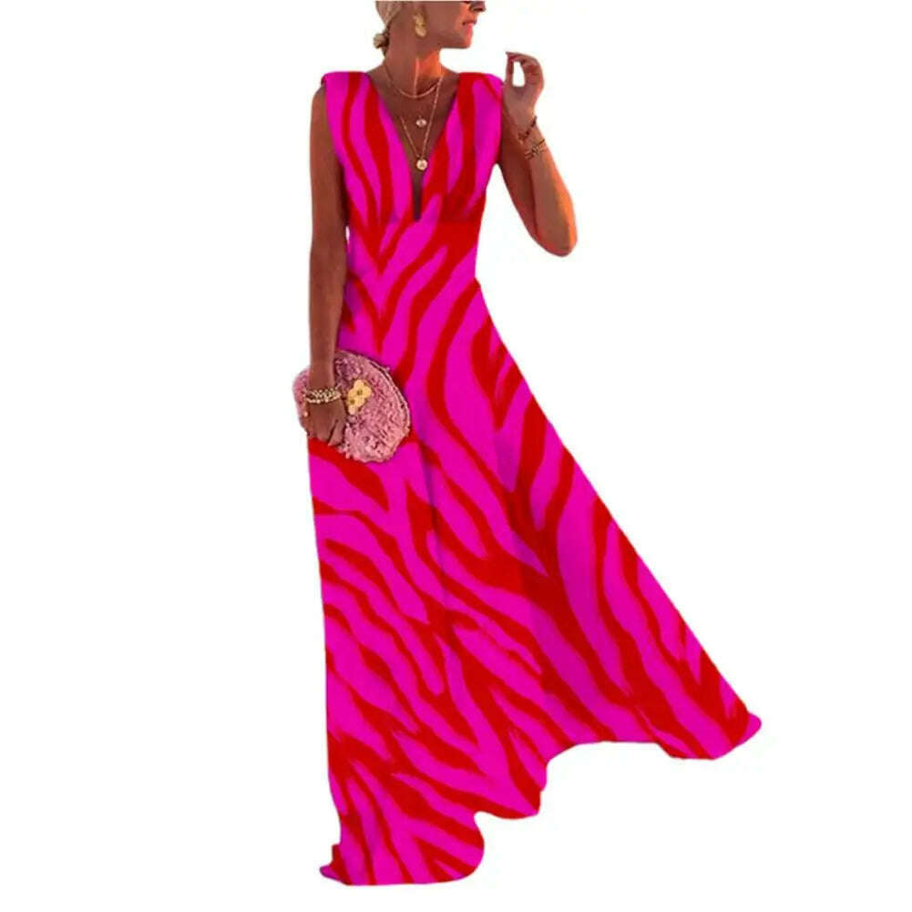 KIMLUD, Large Hem  Trendy Summer Fashion Print Lady Maxi Dress Breathable Long Dress Temperament   for Daily Wear, Rose Red / 2XL, KIMLUD APPAREL - Womens Clothes