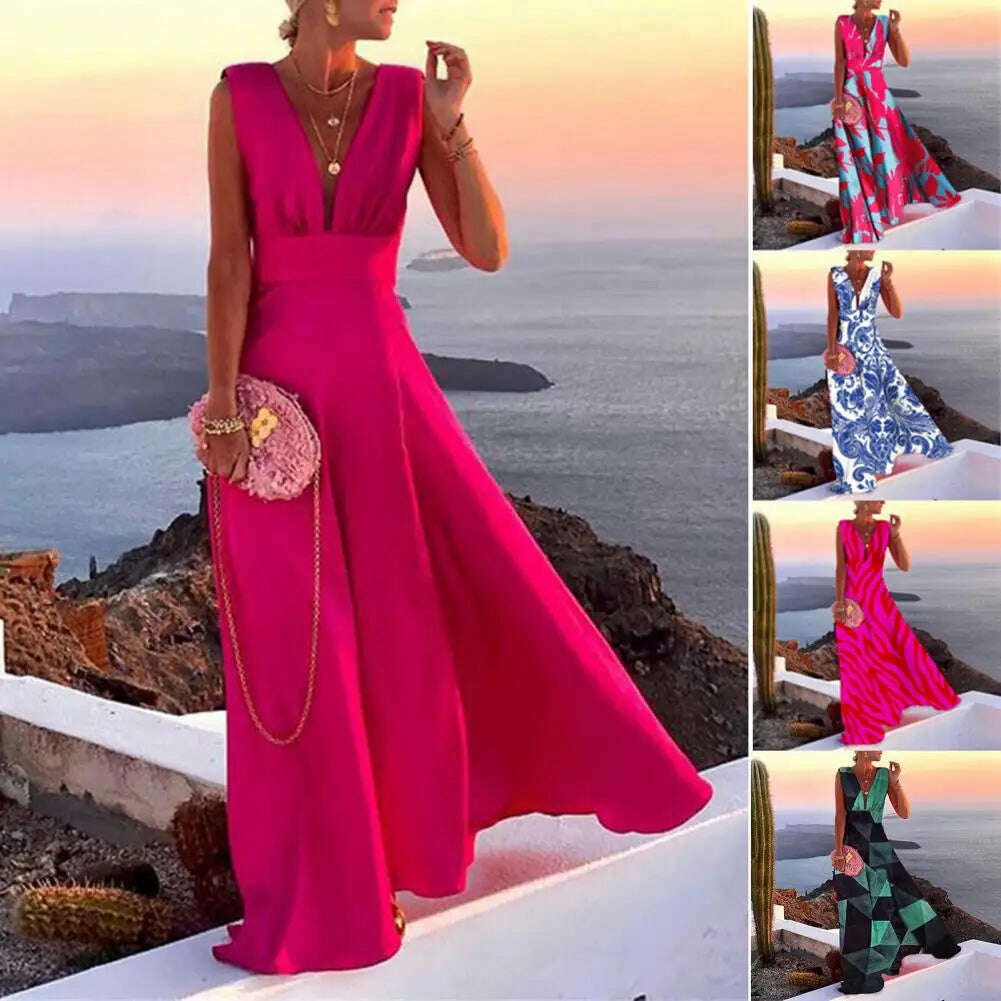 Large Hem Trendy Summer Fashion Print Lady Maxi Dress Breathable Long Dress Temperament for Daily Wear - KIMLUD