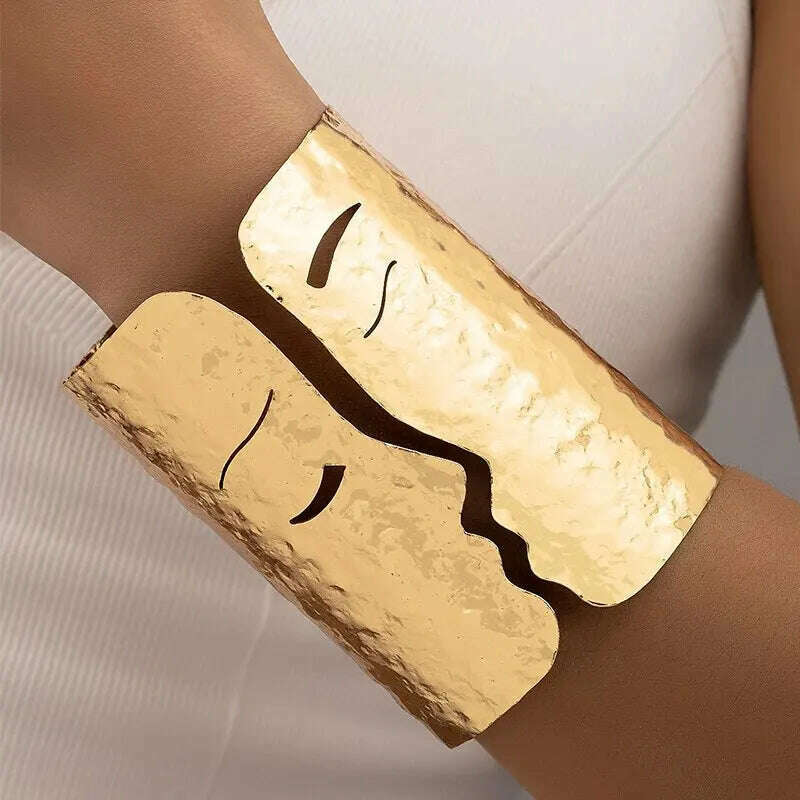 KIMLUD, Large Metal Cuff Bangle Open Bracelet For Women Funny Design Hammered Punk New Styles Heavy Holiday Accessories Party Jewelry, KIMLUD Womens Clothes