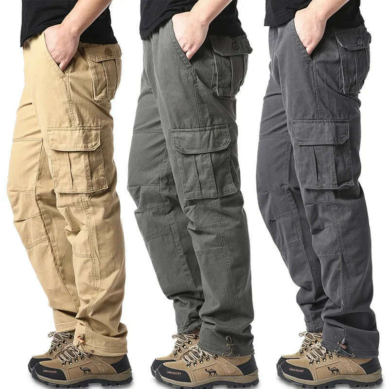 KIMLUD, Large Pocket Loose Overalls Men's Outdoor Sports Jogging Tactical Pants Elastic Waist Pure Cotton Casual Work Pants, KIMLUD Womens Clothes