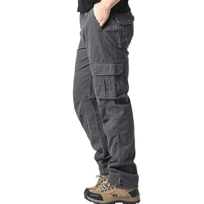 KIMLUD, Large Pocket Loose Overalls Men's Outdoor Sports Jogging Tactical Pants Elastic Waist Pure Cotton Casual Work Pants, MST  Grey / M 50-60kg, KIMLUD APPAREL - Womens Clothes