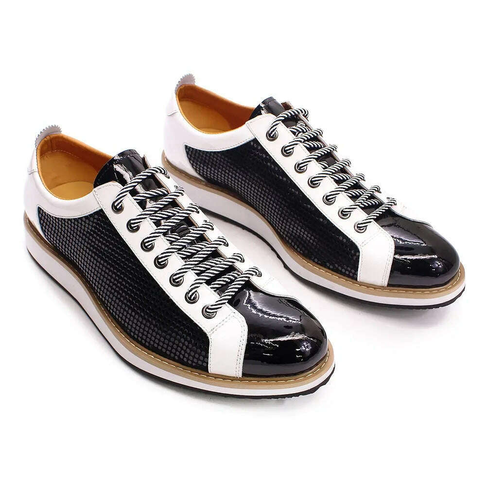 KIMLUD, Large Size 6 To 13 Luxury Brand Shoes Men Flat Sneakers Patent Leather Lace-up Black White Casual Shoes Zapatos Casuales Hombres, black white / US 6, KIMLUD APPAREL - Womens Clothes