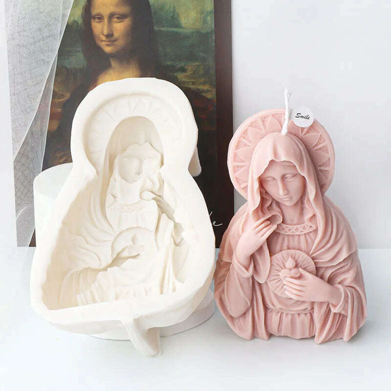 KIMLUD, Large Size Virgin Mary Bust Sculpture Candle Silicone Mold DIY Abstract Madonna Statue Gypsum Candle Resin Mould Religious Decor, KIMLUD Womens Clothes