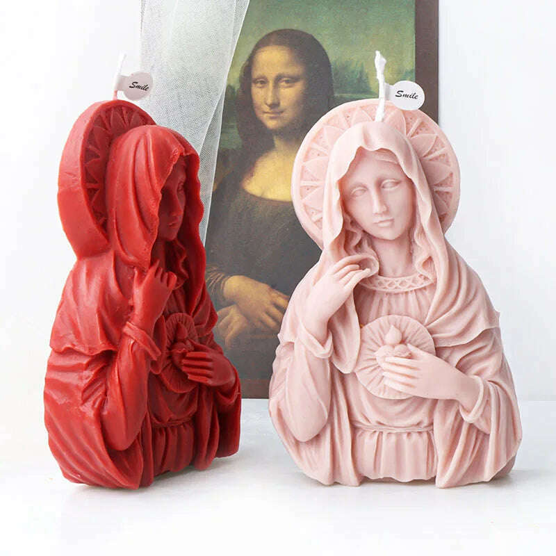 KIMLUD, Large Size Virgin Mary Bust Sculpture Candle Silicone Mold DIY Abstract Madonna Statue Gypsum Candle Resin Mould Religious Decor, KIMLUD Womens Clothes