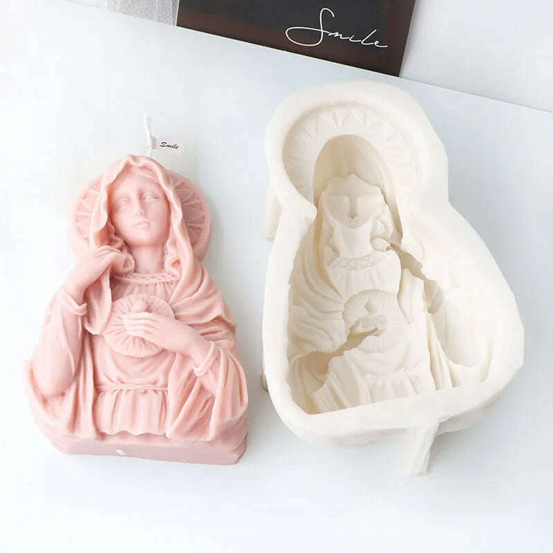 KIMLUD, Large Size Virgin Mary Bust Sculpture Candle Silicone Mold DIY Abstract Madonna Statue Gypsum Candle Resin Mould Religious Decor, KIMLUD Womens Clothes