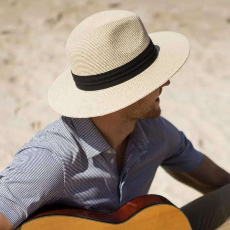 Large Size XL61-64cm Panama Hats Men Women Beach Wide Brim Straw Hat Lady Summer Sun Hats Plus Size Fedora Hat 55-57cm 58-60cm - KIMLUD