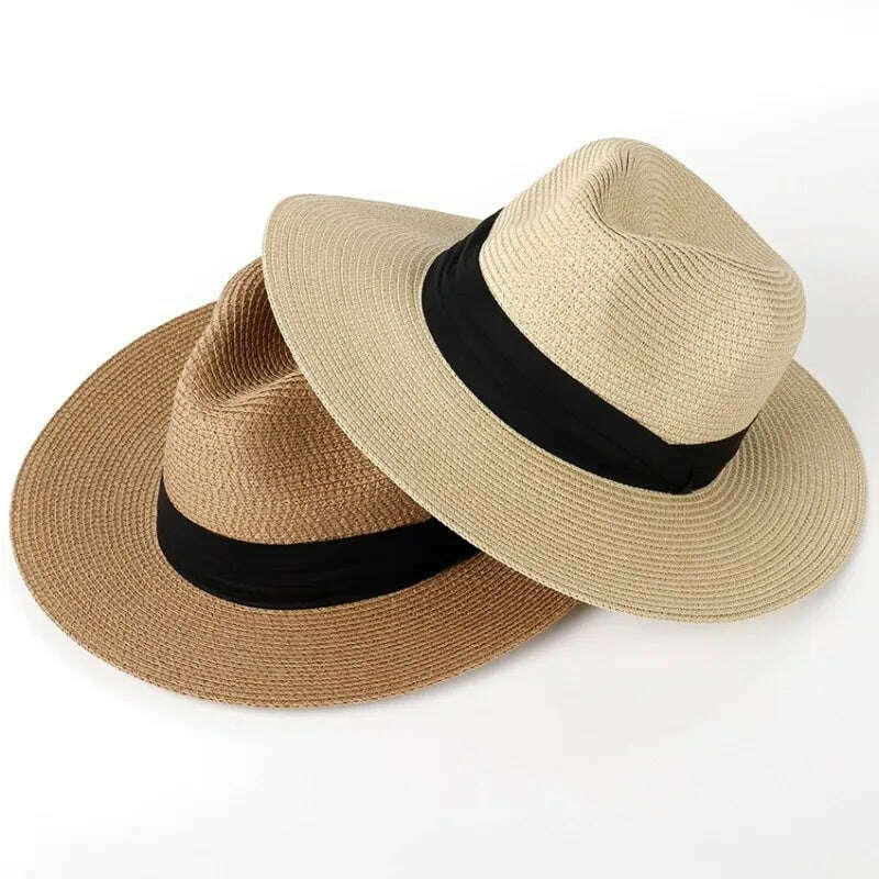 Large Size XL61-64cm Panama Hats Men Women Beach Wide Brim Straw Hat Lady Summer Sun Hats Plus Size Fedora Hat 55-57cm 58-60cm - KIMLUD