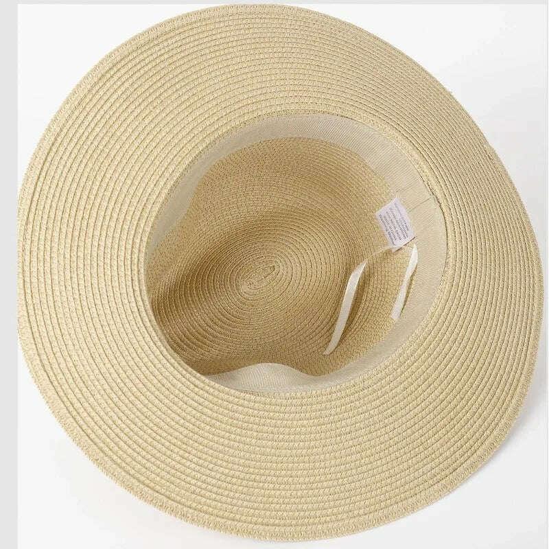 KIMLUD, Large Size XL61-64cm Panama Hats Men Women Beach Wide Brim Straw Hat Lady Summer Sun Hats Plus Size Fedora Hat 55-57cm 58-60cm, KIMLUD Womens Clothes