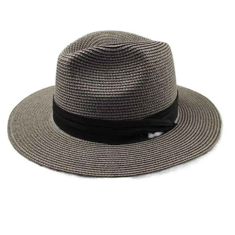 KIMLUD, Large Size XL61-64cm Panama Hats Men Women Beach Wide Brim Straw Hat Lady Summer Sun Hats Plus Size Fedora Hat 55-57cm 58-60cm, grey / M 55-57cm, KIMLUD APPAREL - Womens Clothes