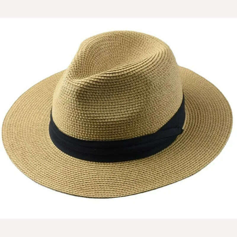 KIMLUD, Large Size XL61-64cm Panama Hats Men Women Beach Wide Brim Straw Hat Lady Summer Sun Hats Plus Size Fedora Hat 55-57cm 58-60cm, Khaki / M 55-57cm, KIMLUD APPAREL - Womens Clothes