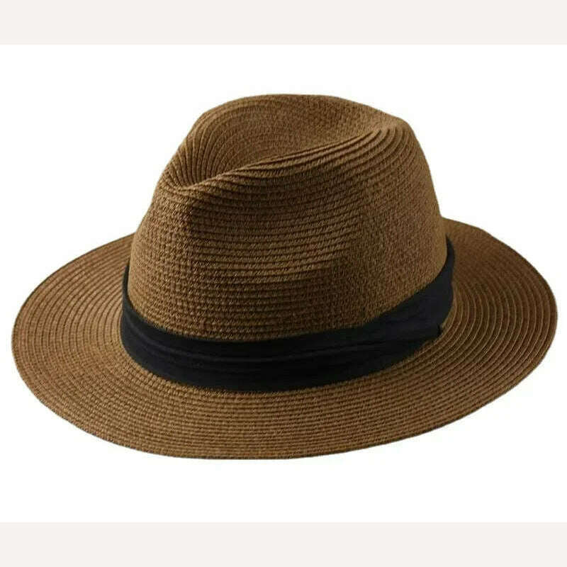 KIMLUD, Large Size XL61-64cm Panama Hats Men Women Beach Wide Brim Straw Hat Lady Summer Sun Hats Plus Size Fedora Hat 55-57cm 58-60cm, coffee / M 55-57cm, KIMLUD APPAREL - Womens Clothes