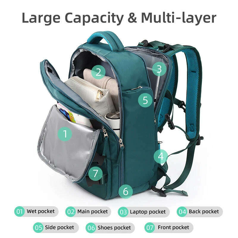 Large Women Travel Backpack 17 Inch Laptop USB Airplane Business Shoulder Bag Girls Nylon Students Schoolbag Luggage Pack XA370C - KIMLUD