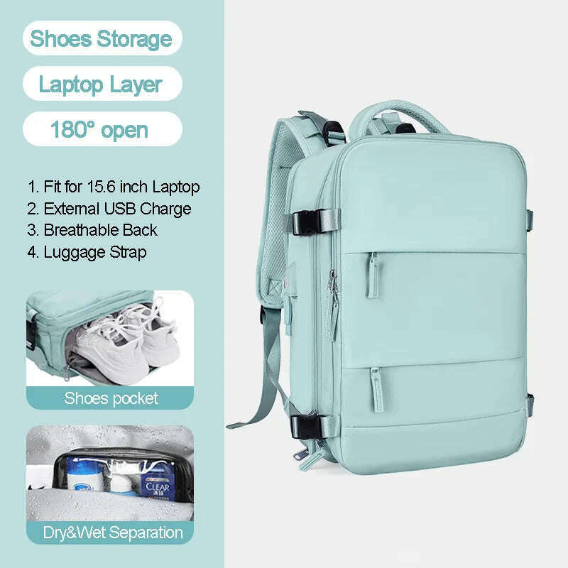 Large Women Travel Backpack 17 Inch Laptop USB Airplane Business Shoulder Bag Girls Nylon Students Schoolbag Luggage Pack XA370C - KIMLUD