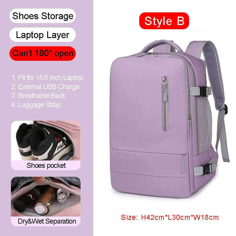 Large Women Travel Backpack 17 Inch Laptop USB Airplane Business Shoulder Bag Girls Nylon Students Schoolbag Luggage Pack XA370C - KIMLUD