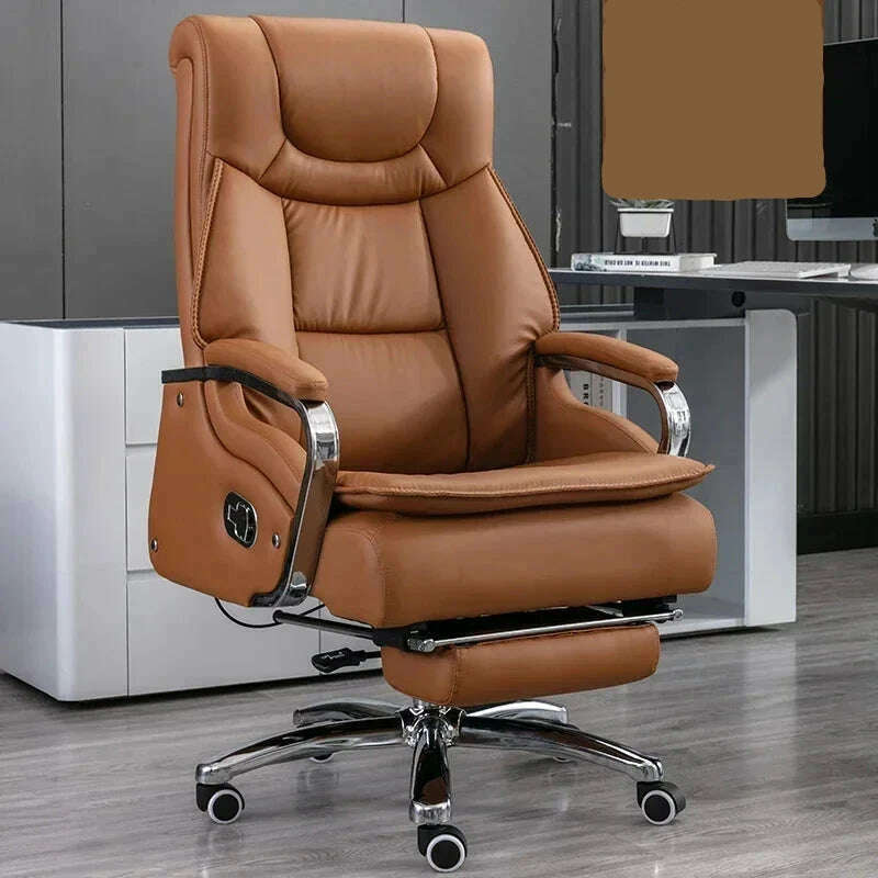 KIMLUD, Lazy Luxairy Rotating Office Chair Leather Executive Lounge Ergonomic Office Chair Nordic Design High Back Cadeiras Furniture, Foot rest Amber, KIMLUD APPAREL - Womens Clothes