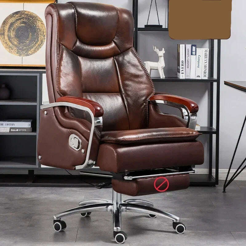 KIMLUD, Lazy Luxairy Rotating Office Chair Leather Executive Lounge Ergonomic Office Chair Nordic Design High Back Cadeiras Furniture, No footrest brown A, KIMLUD APPAREL - Womens Clothes