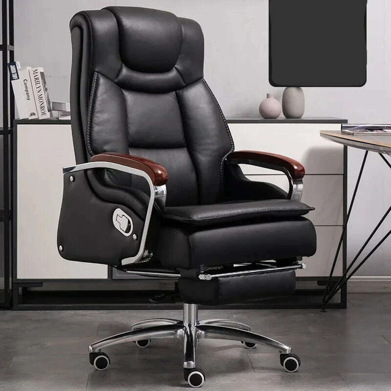 KIMLUD, Lazy Luxairy Rotating Office Chair Leather Executive Lounge Ergonomic Office Chair Nordic Design High Back Cadeiras Furniture, Foot rest Black, KIMLUD APPAREL - Womens Clothes