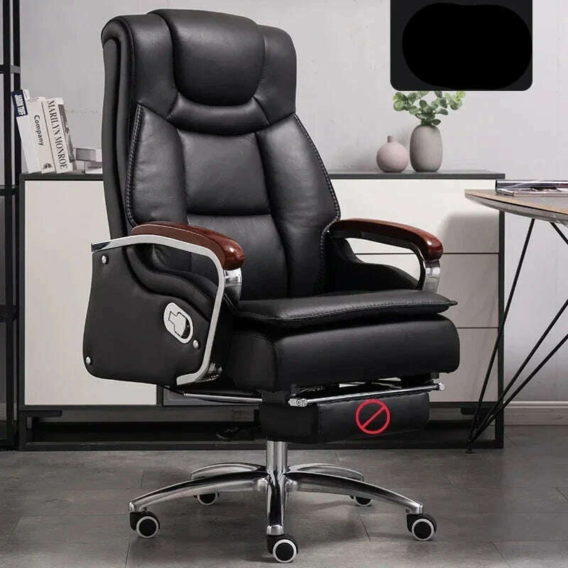 KIMLUD, Lazy Luxairy Rotating Office Chair Leather Executive Lounge Ergonomic Office Chair Nordic Design High Back Cadeiras Furniture, No footrest Black, KIMLUD APPAREL - Womens Clothes