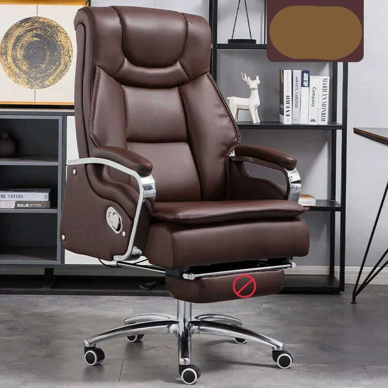 KIMLUD, Lazy Luxairy Rotating Office Chair Leather Executive Lounge Ergonomic Office Chair Nordic Design High Back Cadeiras Furniture, No footrest Coffee, KIMLUD APPAREL - Womens Clothes