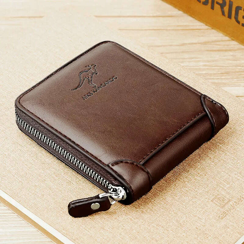 KIMLUD, Leather Men’s Wallet Luxury Mens	Purse Male Zipper Card Holders with Coin Pocket Rfid Wallets Gifts for Men Money Bag, KIMLUD Womens Clothes