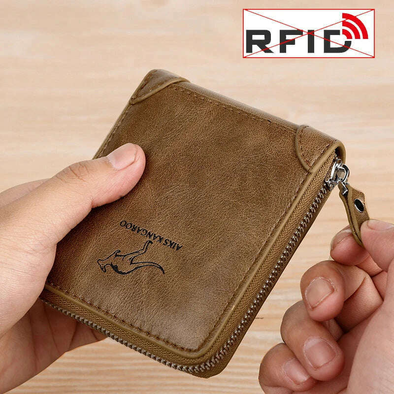 KIMLUD, Leather Men’s Wallet Luxury Mens	Purse Male Zipper Card Holders with Coin Pocket Rfid Wallets Gifts for Men Money Bag, KIMLUD Womens Clothes