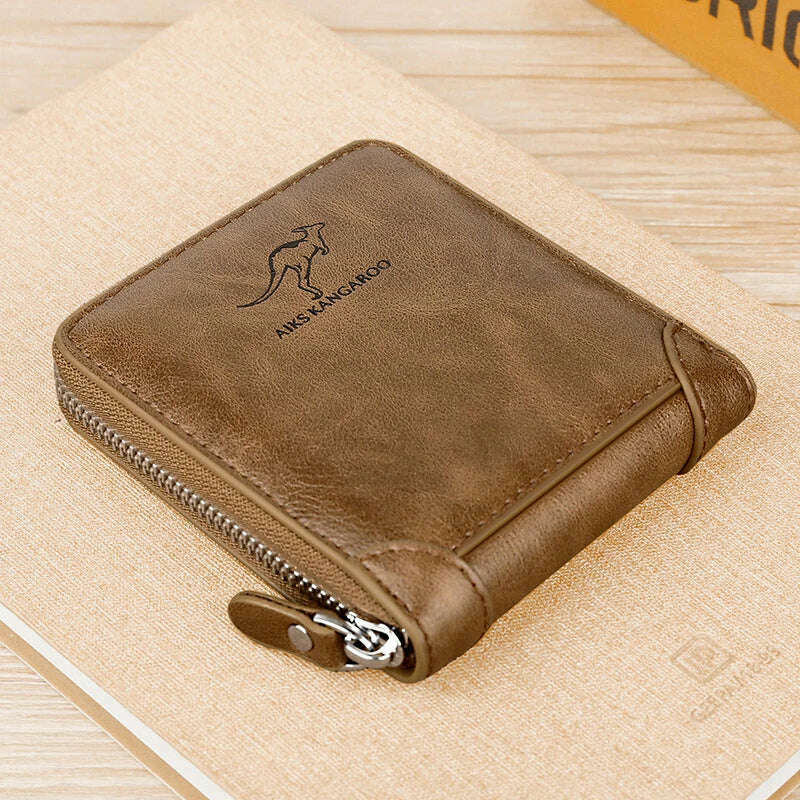 KIMLUD, Leather Men’s Wallet Luxury Mens	Purse Male Zipper Card Holders with Coin Pocket Rfid Wallets Gifts for Men Money Bag, KIMLUD Womens Clothes