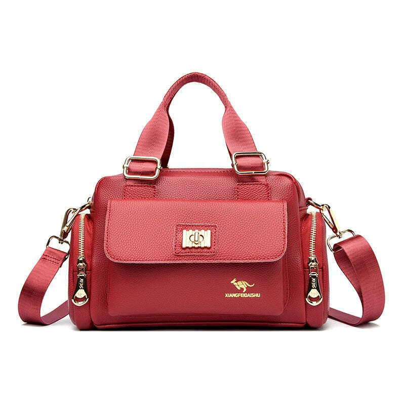 KIMLUD, Leisure Brand Handbag High Quality Women's Shoulder Bags Fashion Designer Large Capacity Soft Leather Locomotive Bag Sac A Main, Red, KIMLUD APPAREL - Womens Clothes