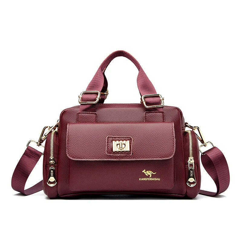 KIMLUD, Leisure Brand Handbag High Quality Women's Shoulder Bags Fashion Designer Large Capacity Soft Leather Locomotive Bag Sac A Main, Wine red, KIMLUD APPAREL - Womens Clothes