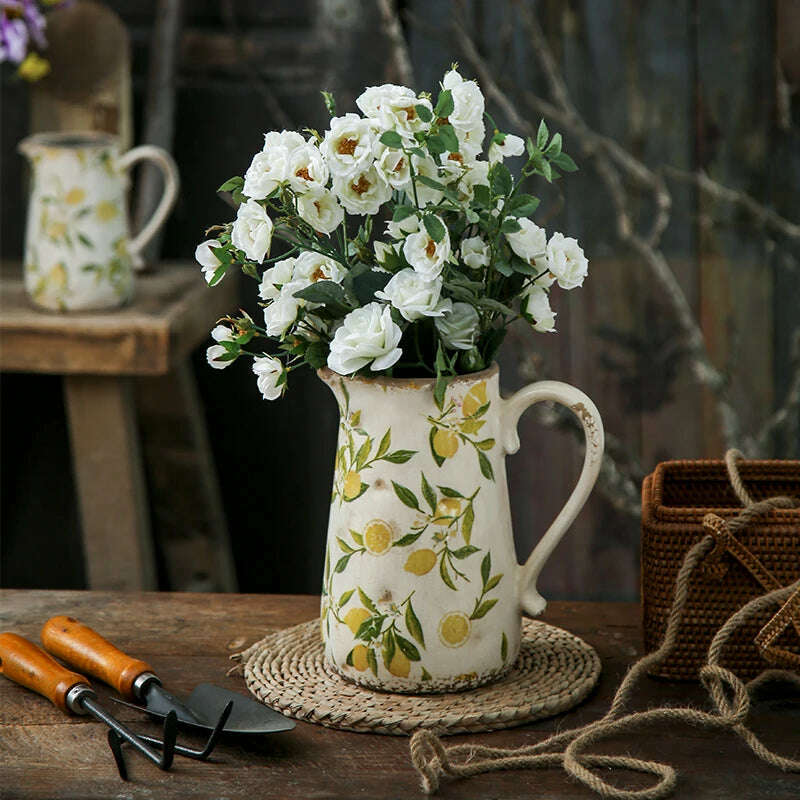 KIMLUD, Lemon Flower Vase, Retro Vintage Ceramic Creativity Nordic French Gardening Green Plants, Table Decorations Flower Hydroponics, KIMLUD Womens Clothes