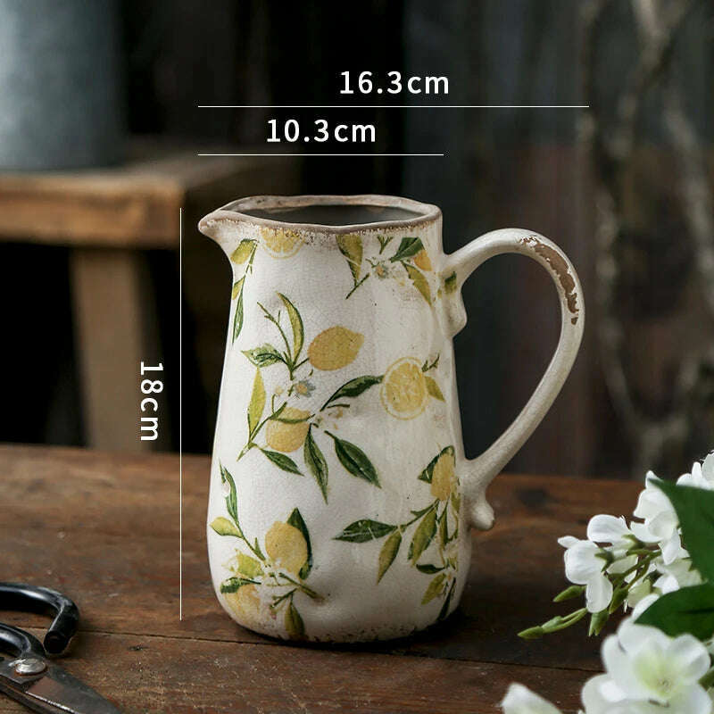 KIMLUD, Lemon Flower Vase, Retro Vintage Ceramic Creativity Nordic French Gardening Green Plants, Table Decorations Flower Hydroponics, 18x16.3cm / China, KIMLUD Womens Clothes