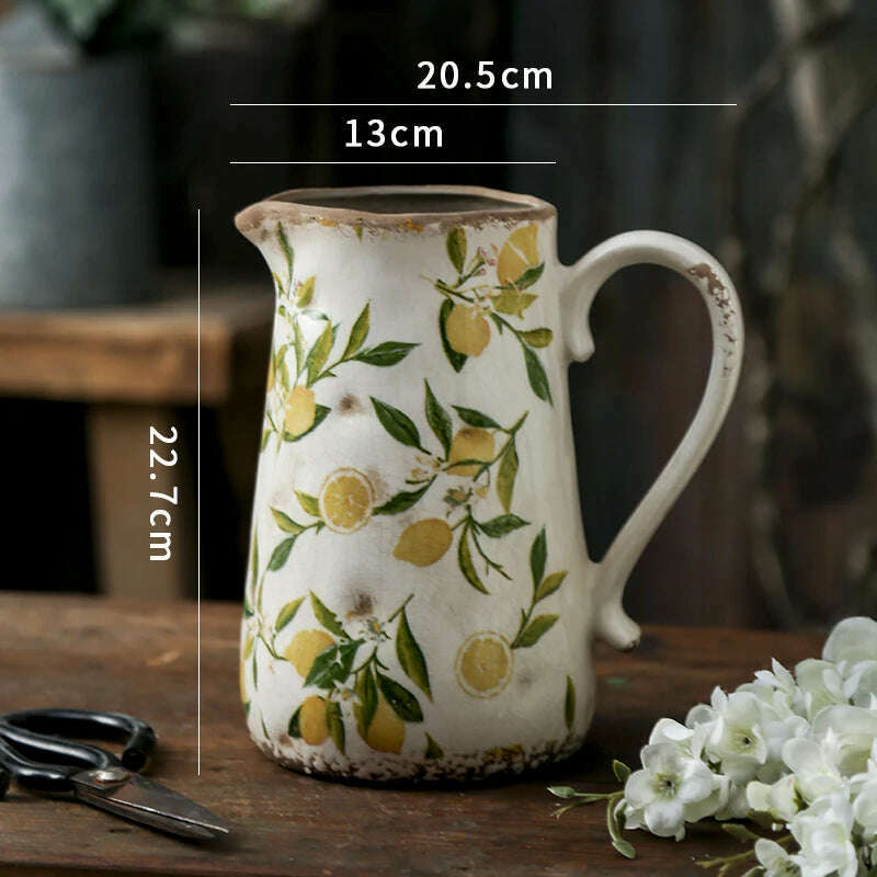KIMLUD, Lemon Flower Vase, Retro Vintage Ceramic Creativity Nordic French Gardening Green Plants, Table Decorations Flower Hydroponics, 22.7x20.5cm / China, KIMLUD Womens Clothes