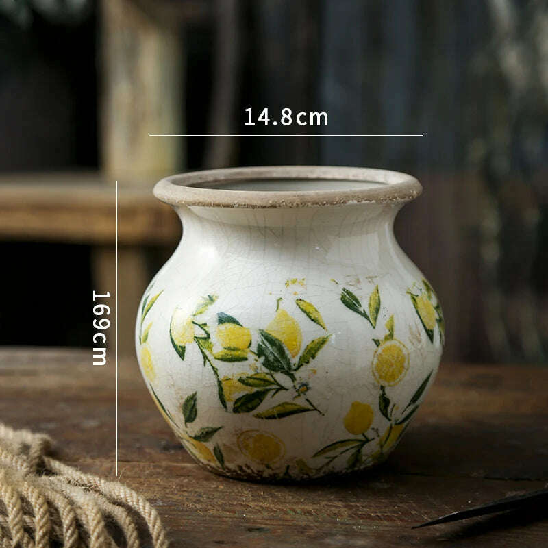 KIMLUD, Lemon Flower Vase, Retro Vintage Ceramic Creativity Nordic French Gardening Green Plants, Table Decorations Flower Hydroponics, 17x14.8cm / China, KIMLUD Womens Clothes