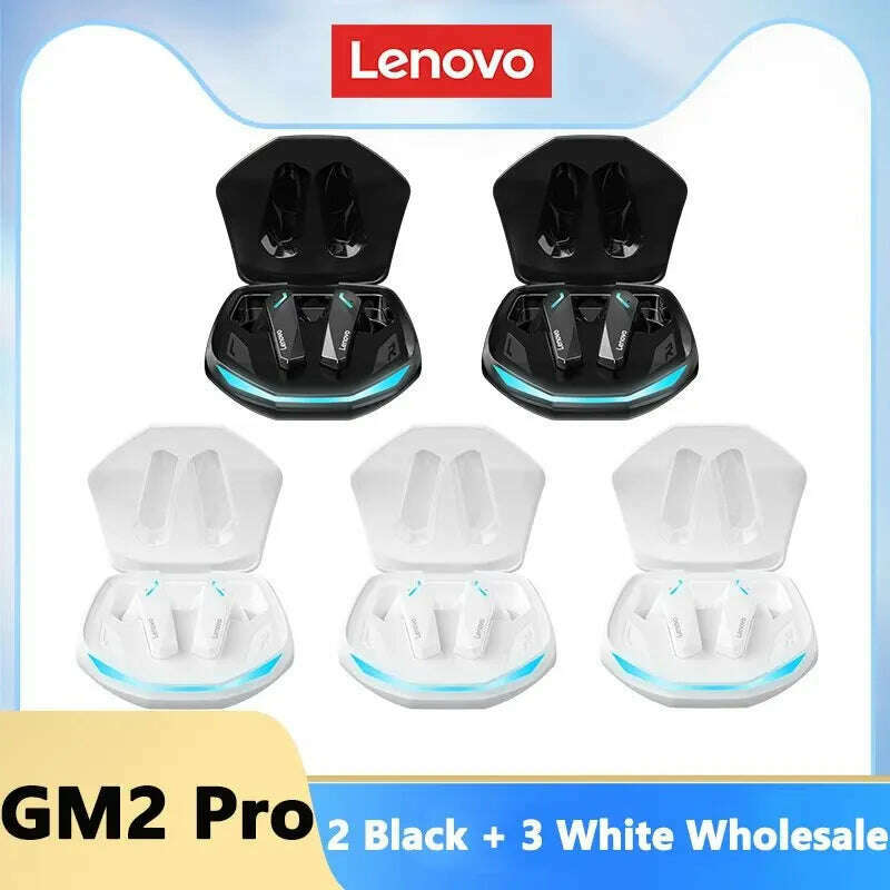KIMLUD, Lenovo GM2 Pro Bluetooth 5.3 Earphones Sports Headset Wireless In-Ear Gaming Low Latency Dual Mode Music Headphones New, GM2Pro White3 Black2, KIMLUD APPAREL - Womens Clothes