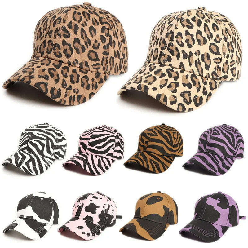 Leopard Print Cotton Baseball Caps Men Women Snapback Hip Hop Hat Spring Summer Sun Gorras Unisex Adjustable Peaked Cap - KIMLUD