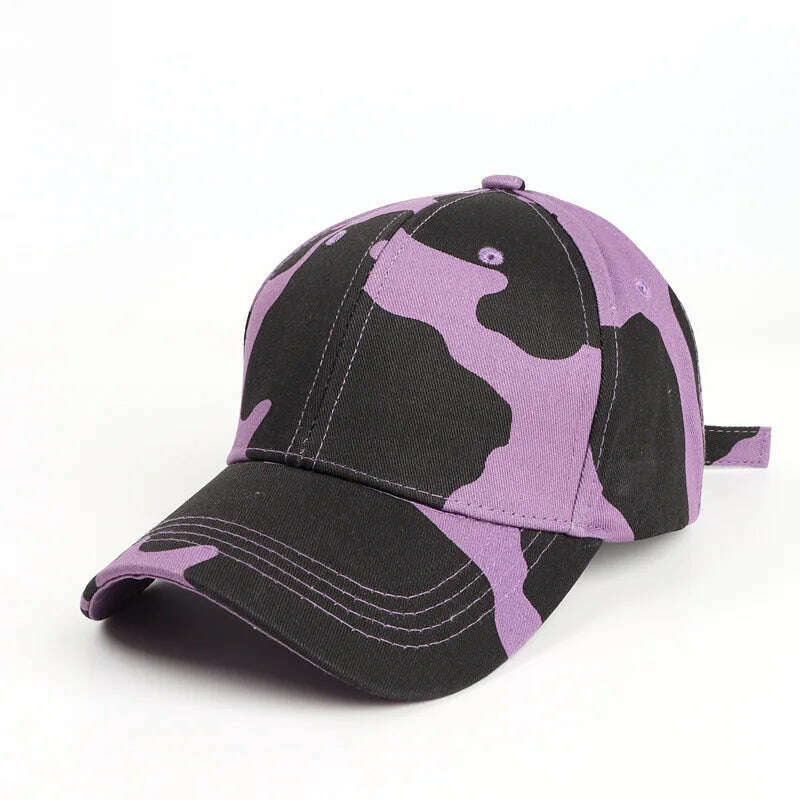 KIMLUD, Leopard Print Cotton Baseball Caps Men Women Snapback Hip Hop Hat Spring Summer Sun Gorras Unisex Adjustable Peaked Cap, Cow-purple / Adjustable, KIMLUD APPAREL - Womens Clothes