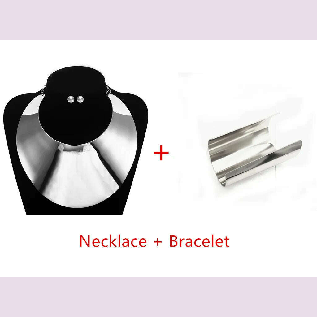 Liffly African Big Collar Choker Necklaces for Women Round Earrings Statement Mature Bracelet Wedding Home Party Travel Jewelry - KIMLUD