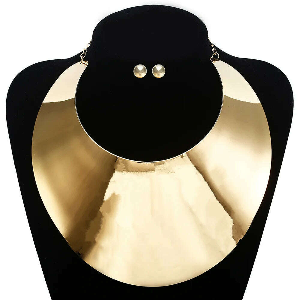 Liffly African Big Collar Choker Necklaces for Women Round Earrings Statement Mature Bracelet Wedding Home Party Travel Jewelry - KIMLUD