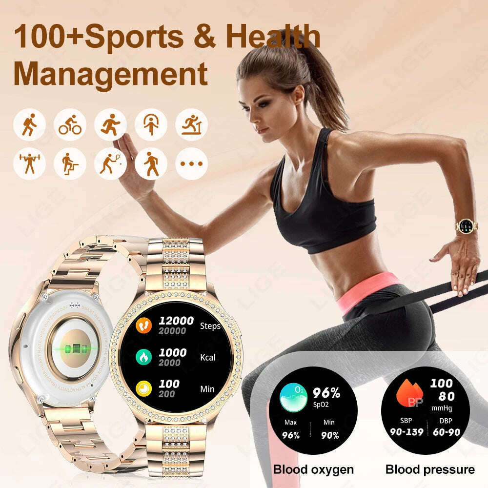 LIGE 1.32 inch Women Smart Watch Bluetooth Call AI Voice Assistant Women's Watches Custom Watch Face Health Monitor Smartwatches - KIMLUD