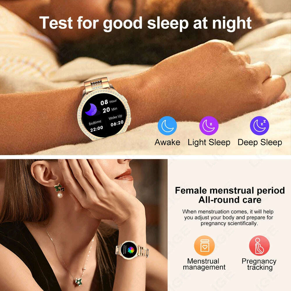 LIGE 1.32 inch Women Smart Watch Bluetooth Call AI Voice Assistant Women's Watches Custom Watch Face Health Monitor Smartwatches - KIMLUD