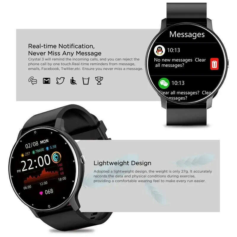 LIGE 2024 New Men Smart Watch Real-time Activity Tracker Heart Rate Monitor Sports Women Smart Watch Men Clock For Android IOS - KIMLUD