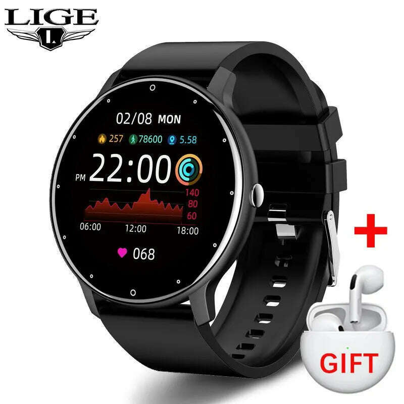 LIGE 2024 New Men Smart Watch Real-time Activity Tracker Heart Rate Monitor Sports Women Smart Watch Men Clock For Android IOS - KIMLUD