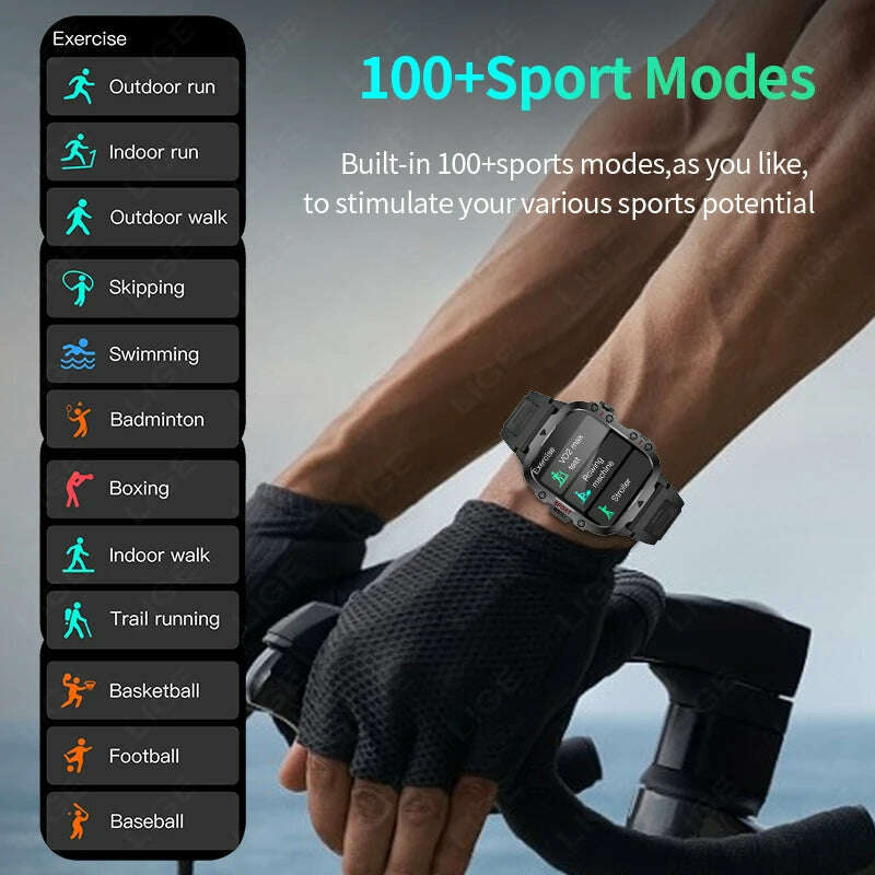 LIGE 2024 Smart Watches Men's Rugged Military Bluetooth Call IP68 Waterproof Sport Heart Rate Outdoor Smartwatch for Android IOS - KIMLUD