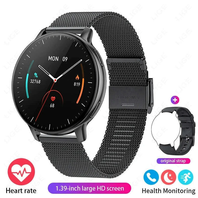 LIGE Bluetooth Call Smart Watch Women Custom Dial Steel Watches Men Sports Fitness Tracker Heart Rate Smartwatch For Android IOS - KIMLUD