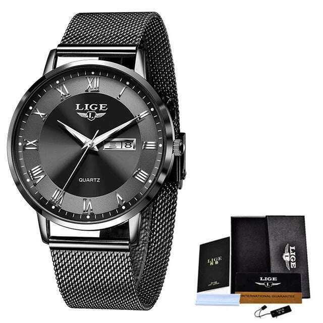 LIGE Brand Women Watches Ultra-thin Luxury Quartz Watch Fashion Ladies Clock Stainless Steel Waterproof Calendar Week Wristwatch - KIMLUD