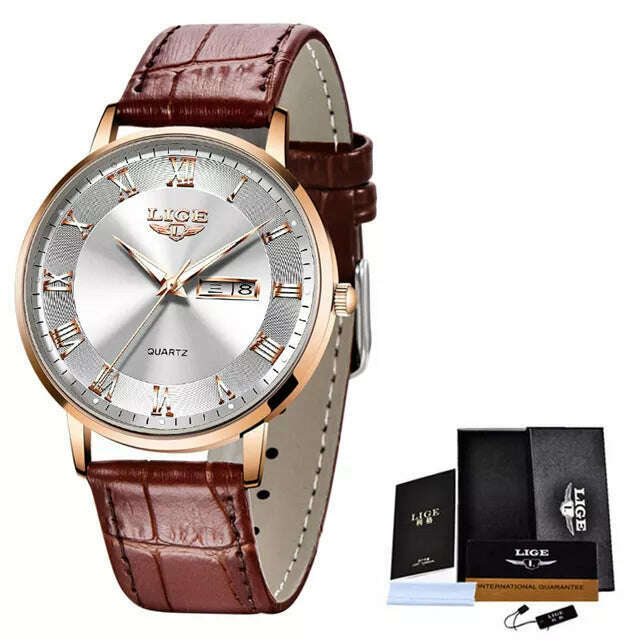 LIGE Brand Women Watches Ultra-thin Luxury Quartz Watch Fashion Ladies Clock Stainless Steel Waterproof Calendar Week Wristwatch - KIMLUD