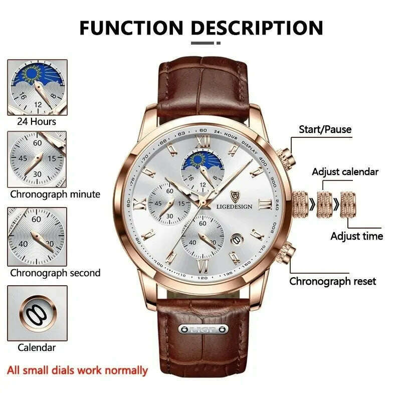 KIMLUD, LIGE Casual Men Watch Luxury Leather Waterproof Sport Quartz Wristwatch Chronograph Military Watch for Men Relogio Masculino, KIMLUD Womens Clothes