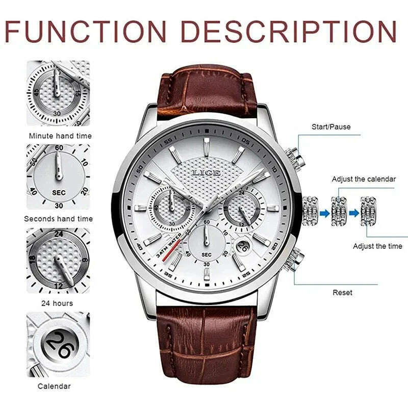 LIGE Fashion Watch for Men Top Brand Luxury Business Men Watches Sport Quartz Chronograph Waterproof Wristwatch Man Reloj Hombre - KIMLUD